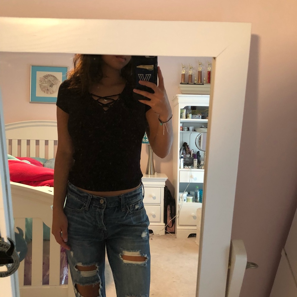 Black Lace up Top